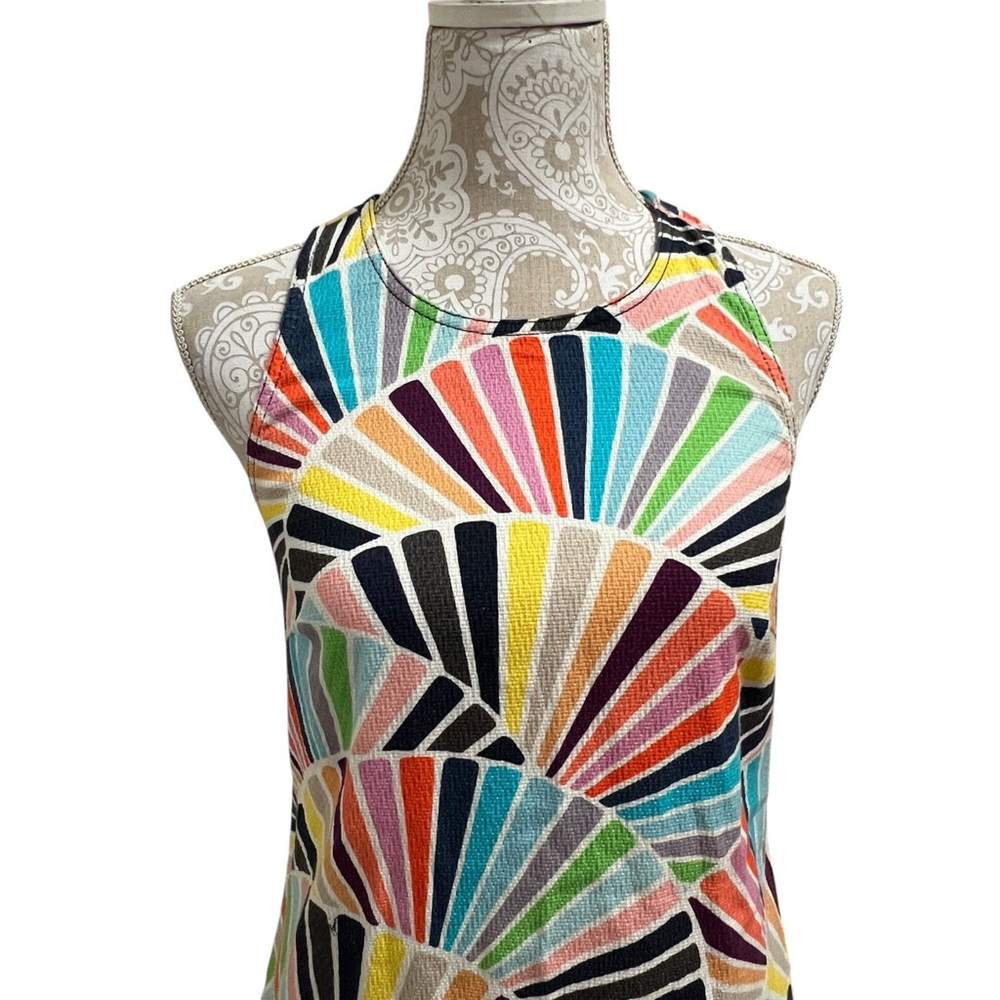 Trina Turk Multicolor Fan Print Sheath Dress Sleeveless Pockets Cotton Size 4 - Picture 3 of 16